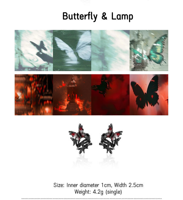 1STXULIE Butterfly & Lamp Collection Niche Gothic Ear Clips T4739