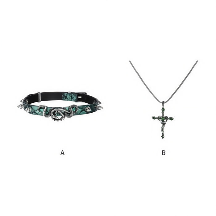 1STXULIE Hunting Collection Niche Snake Leather Gothic Choker Necklace T4496