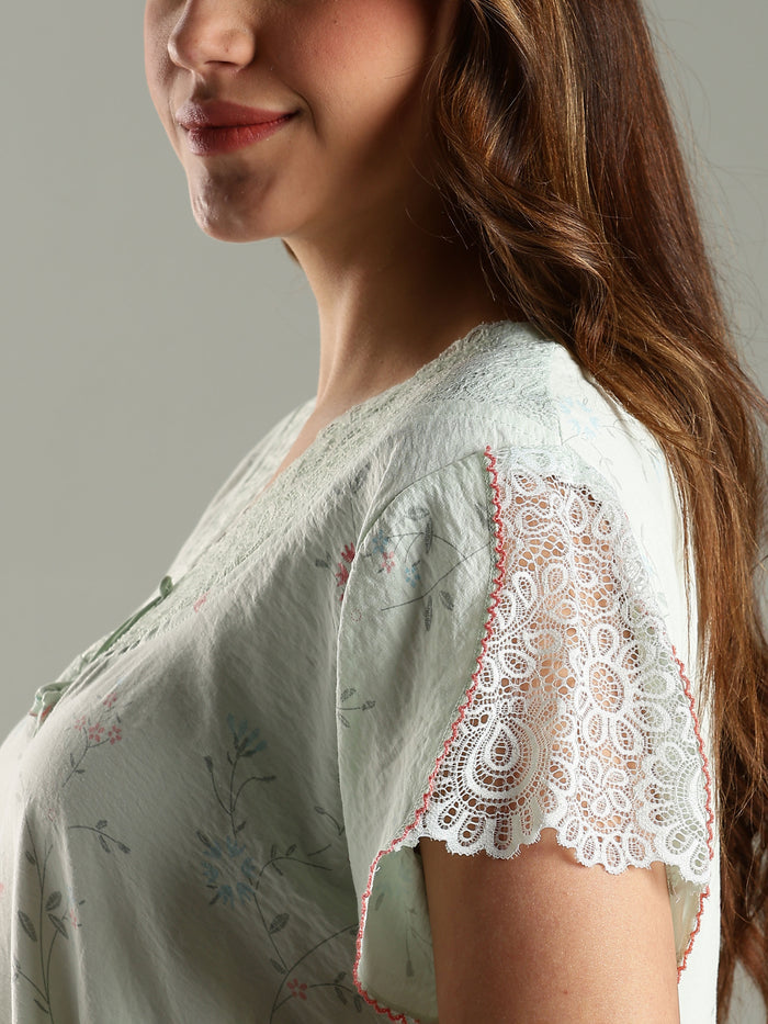 Mint Green Branded Night Dress Cotton for Ladies