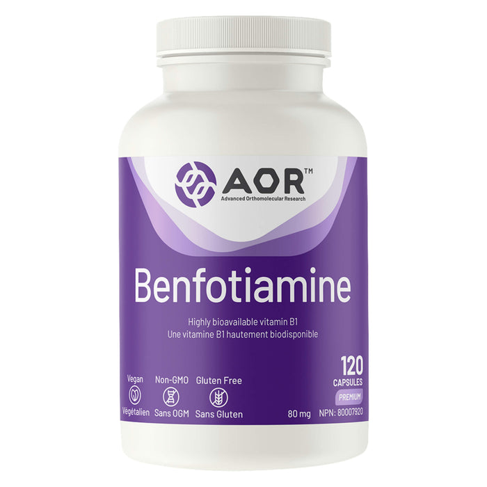 Bottle of AOR Benfotiamine 80mg 120 Capsules