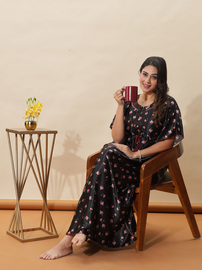 Elegant Chic Black Satin Kaftan Nghty For Women