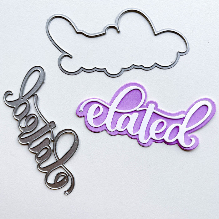 Catherine Pooler - Word Die - Elated. When you can't contain your excitement, tell them you are elated with the Elated Word Die! This pretty scripted word die has a frame layer that you can add for an extra pop. Available at Embellish Away located in Bowmanville Ontario Canada.