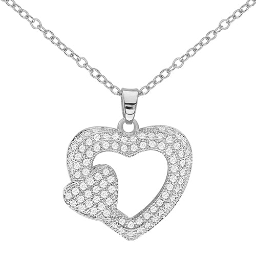 Cubic Zirconia Double Heart Pendant Necklace - ikatehouse