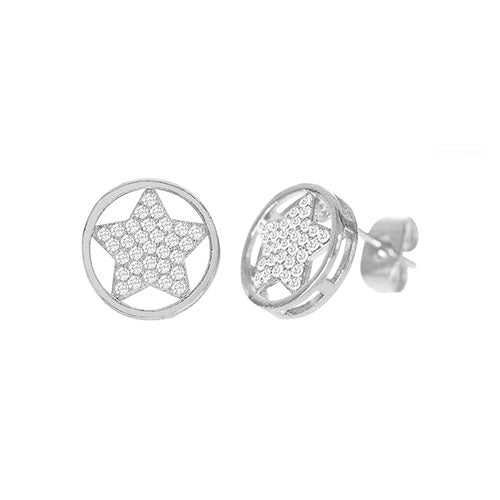 Cubic Zirconia Micro Pave Star In Circle Earring - ikatehouse