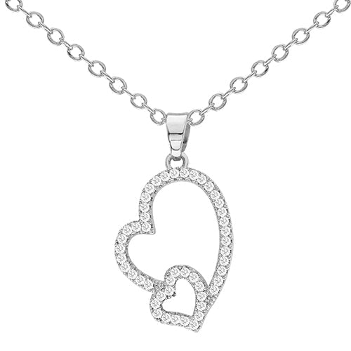 Cubic Zirconia Two Heart Pendant Necklace - ikatehouse