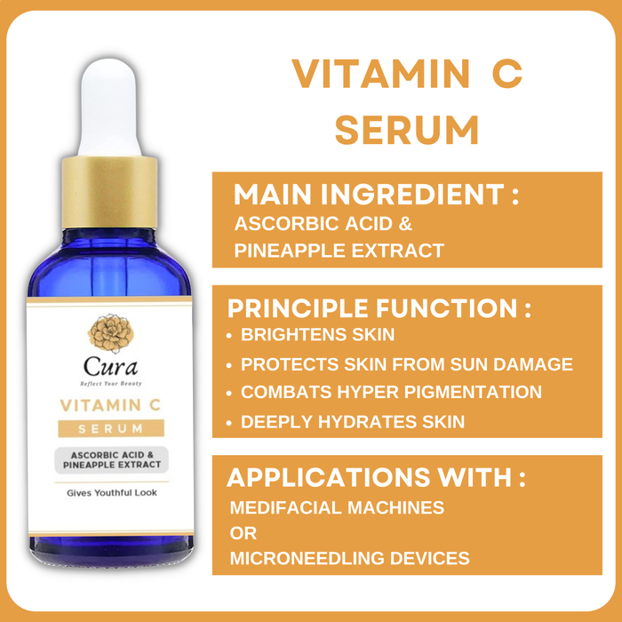 Cura Vitamin C Serum - 10ml x 5 Vials, Brightens Skin, Reduces Hyperpigmentation & Protects UV Damage - SD Cosmetics Care