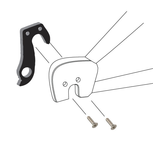 Hanger #167 attaches to the frame's rear dropout from the inside, or hub side using two M3x8 flat head screws.
