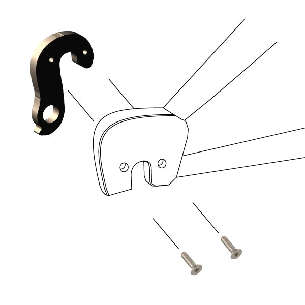 Hanger #176 attaches to the frame's rear dropout from the inside using two M3x8 flat head screws.