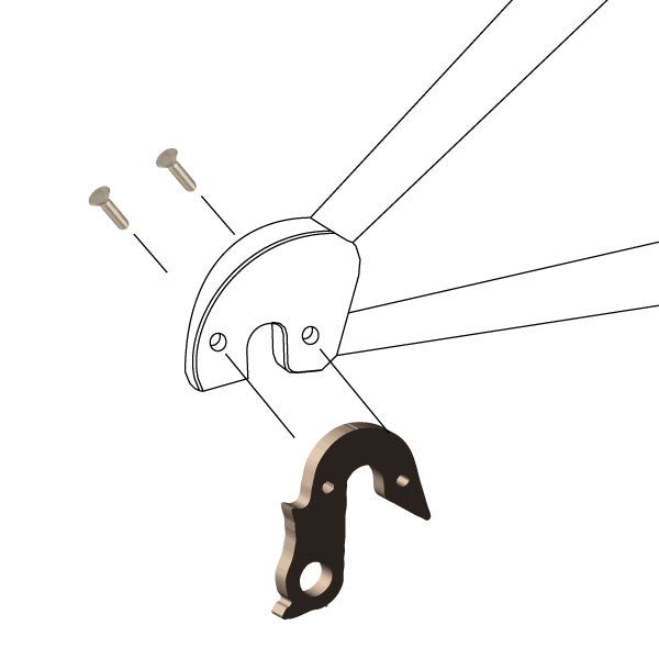 Hanger #224 attaches to the frame's rear dropout from the outside, or derailleur side using two M4x10 screws.