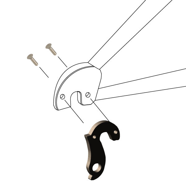 Hanger #226 attaches to the frame's rear dropout from the outside using two M4x8 screws.