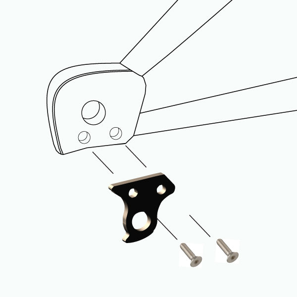 Hanger #235 attaches to the frame's rear dropout from the outside, or derailleur side using two M4x8 screws.