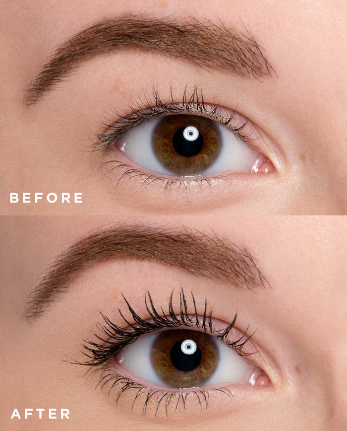 close up of before and after for mascara