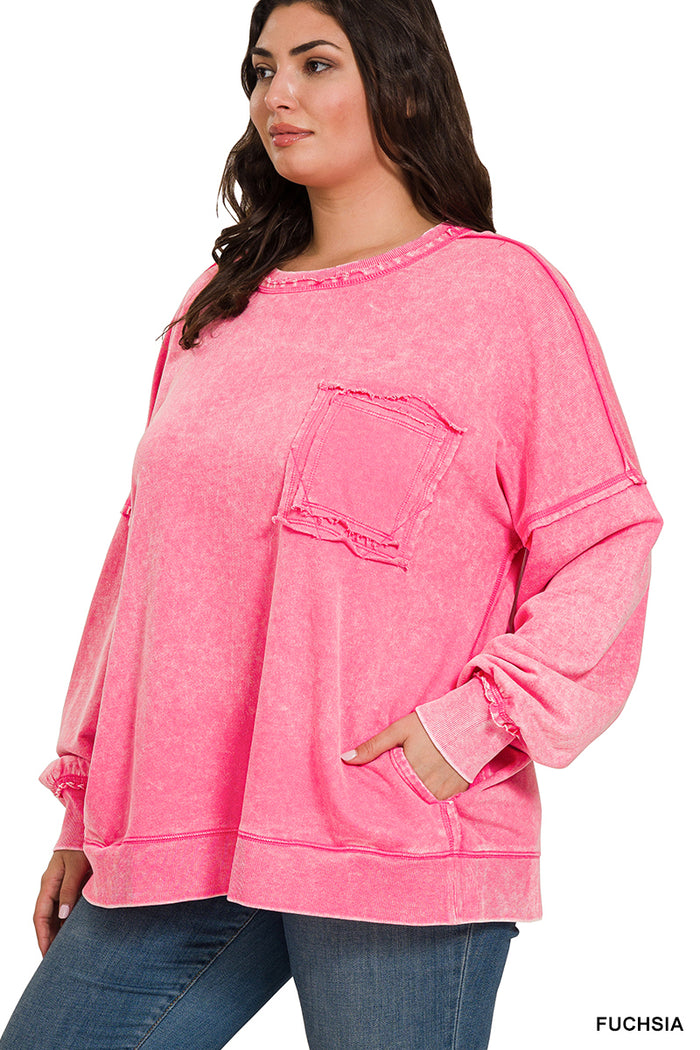 Fuchsia Acid Wash Sweatshirt