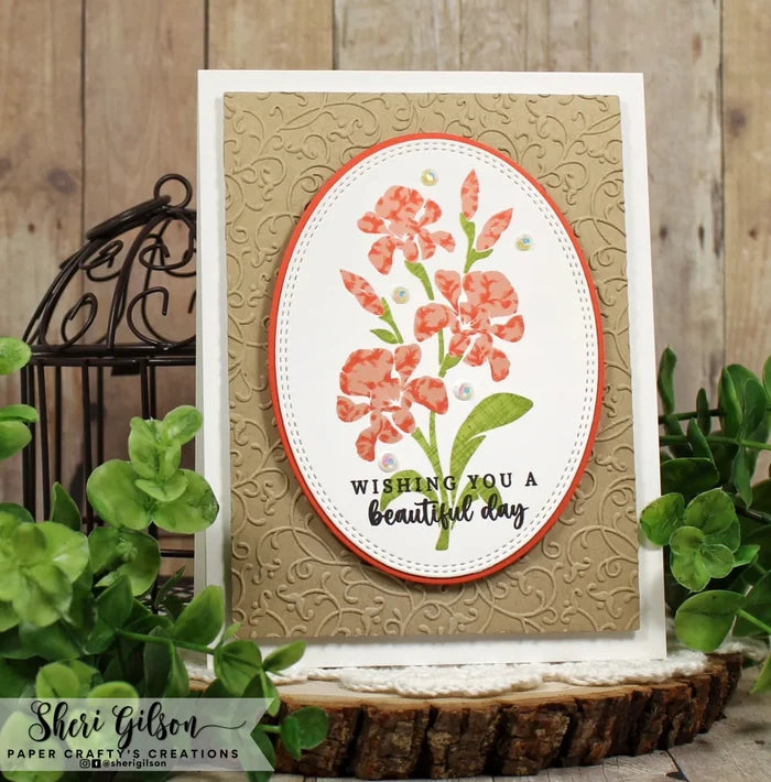 Gina K. Designs - Stamp & Die Set - Beautiful Day. Beautiful Day is a stamp set by Gina K Designs. This set is made of premium clear photopolymer and measures 6" X 8". Made in the USA. Available at Embellish Away located in Bowmanville Ontario Canada.