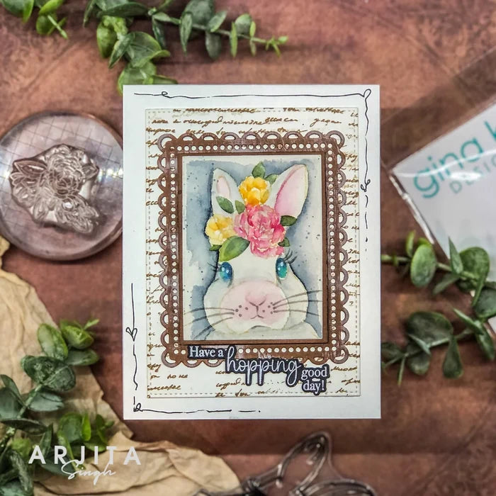 Gina K. Designs - Stamp & Die Set - Hopping Good Day. Set by Arjita Singh. Available at Embellish Away located in Bowmanville Ontario Canada. Example by Arjita Singh.