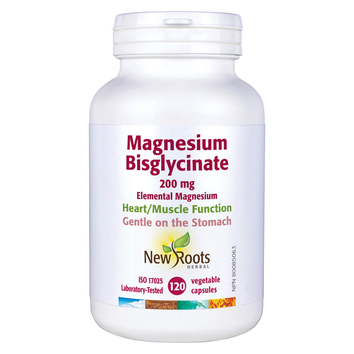 Bottle of New Roots Magnesium Bisglycinate 200mg 120 Vegetable Capsules