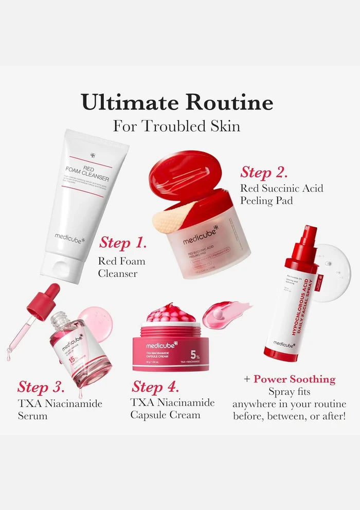 Skincare product set with step-by-step instructions on a white background