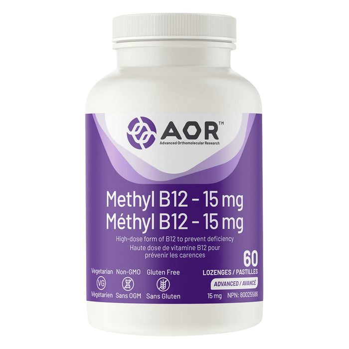 Bottle of AOR Methyl B12 15mg 60 Lozenges