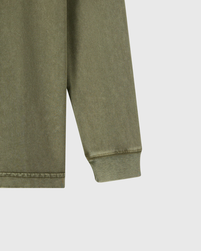 Cypress green long-sleeve tee with ribbed cuffs and hem detail.