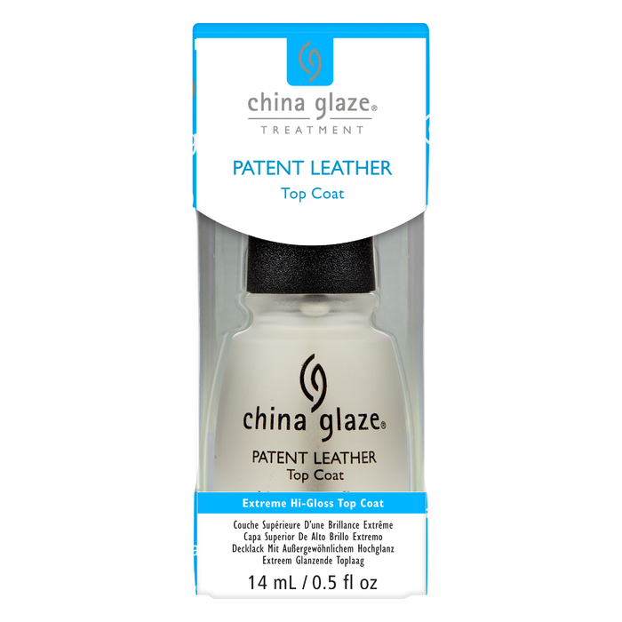 70279 CHINA GLAZE Patent Leather Top Coat 14ml | China Glaze Patent Leather nail polish topcoat packaging on a white background