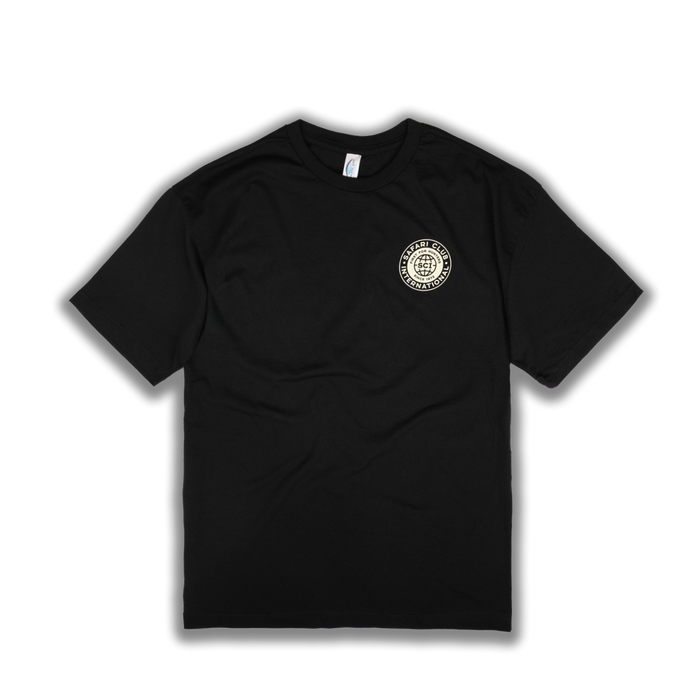 black tee with Safari Club logo on left chest