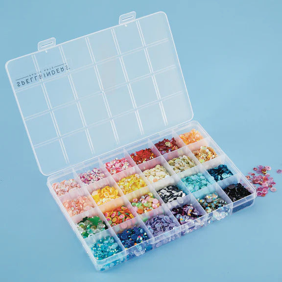 Spellbinders - Locking Compartment Storage Box - 7.44 x 5.19 x 0.88 in. Grid design, locked into place. At Embellish Away located in Bowmanville Ontario Canada.