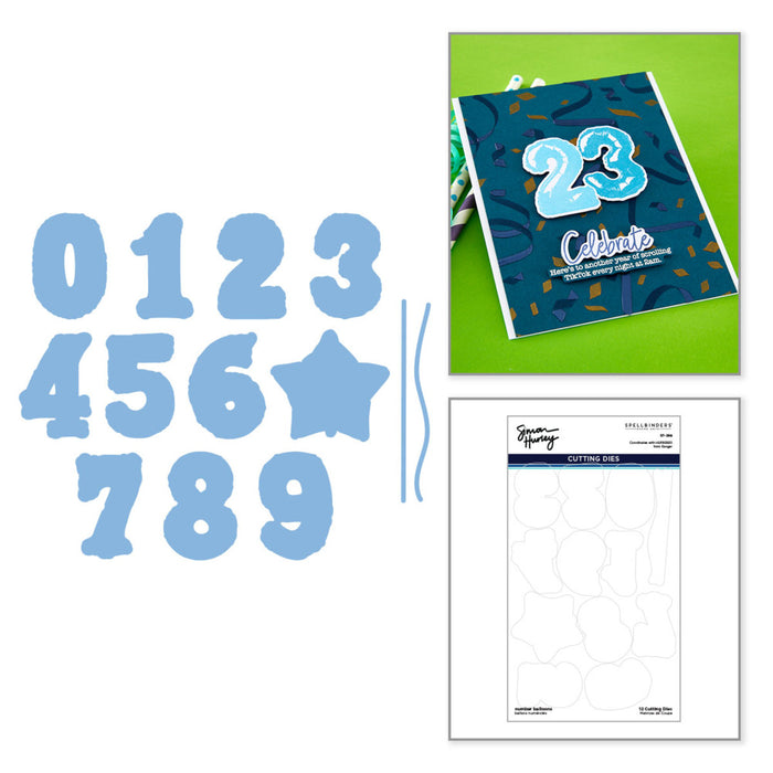 Spellbinders - Simon Hurley create. Cling Stamp & Die Set - Number Balloons. Available at Embellish Away in Bowmanville Ontario Canada.