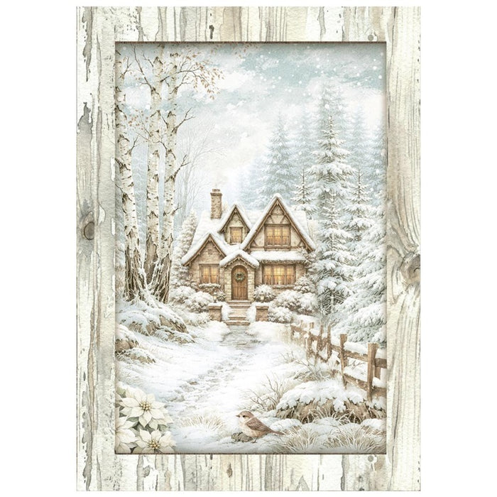Stamperia - A6 Mini Rice Paper - 8/Sheets - White Christmas. Available at Embellish Away located in Bowmanville Ontario Canada.