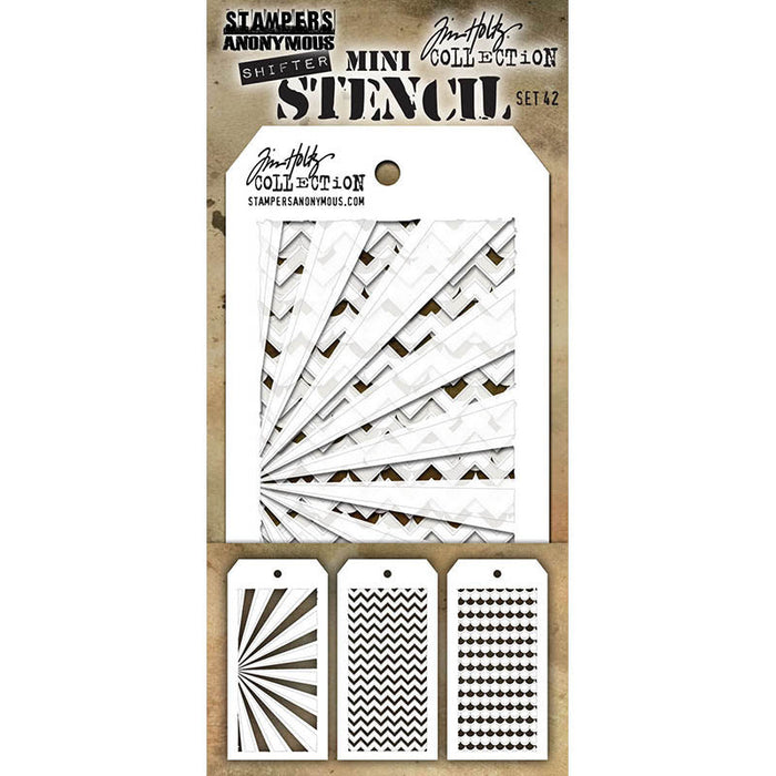 Tim Holtz - Mini Stencil Set - #42 (3pc). Available at Embellish Away located in Bowmanville Ontario Canada.
