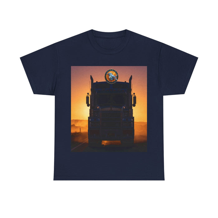 Truck Driver Tee — 'Without Trucks Australia Stops' Sunset Semi T-Shirt