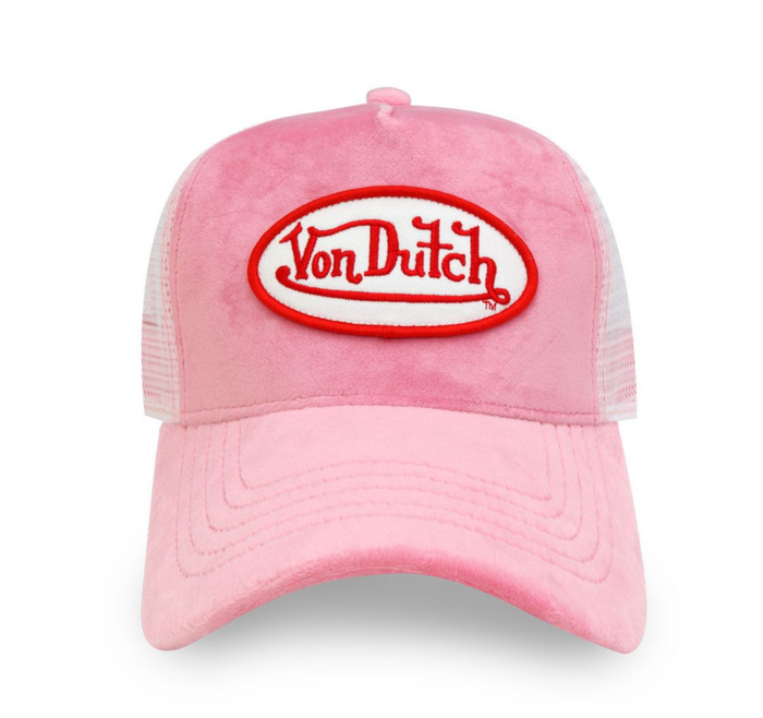 Von Dutch Suede Soft Pink w/ Red Logo Trucker