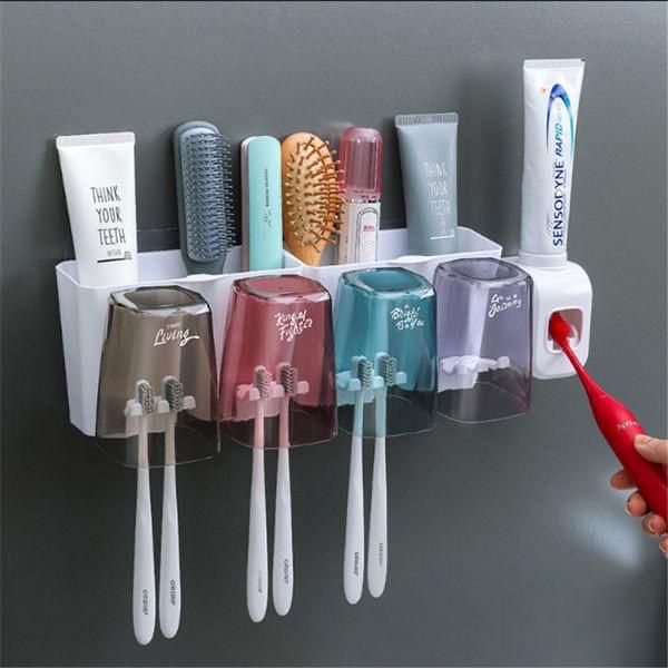 Wall-Mounted Toothbrush Holder Set with Automatic Toothpaste Dispenser