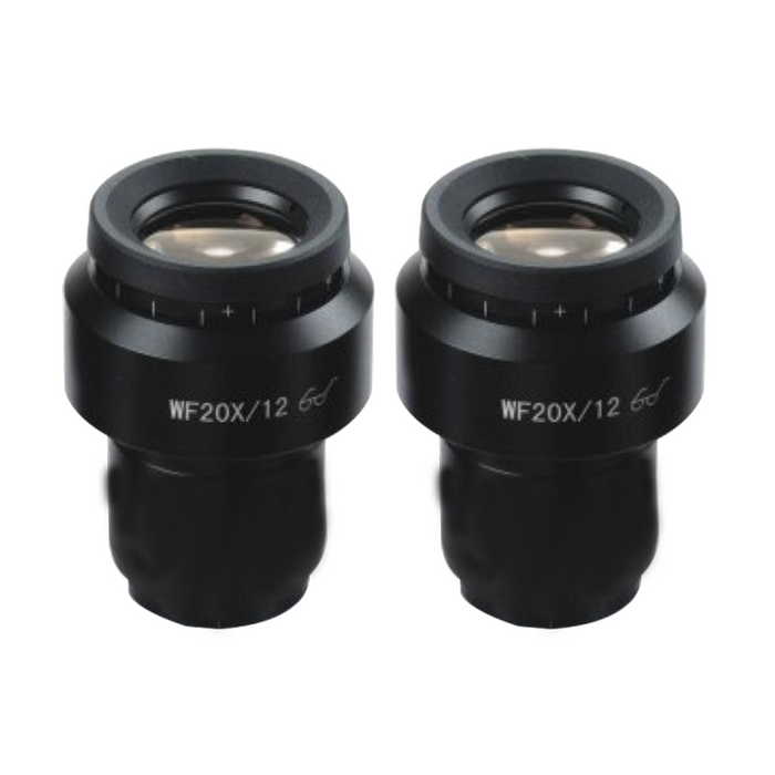 WF 20X Widefield Focusable Microscope Eyepieces, High Eyepoint, 30mm, FOV 12mm, Adjustable Diopter (Pair), SKU SZ05023621, three quarter front view