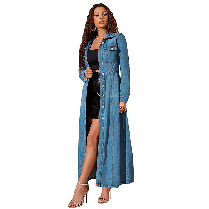 Women's Denim Button Cardigan Long Dress — Street Hipster Style