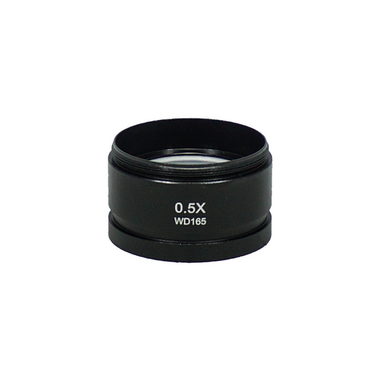 0.5X Auxiliary Objective, Working Distance 165mm, M48, SKU SZ19044211, three quarter front view