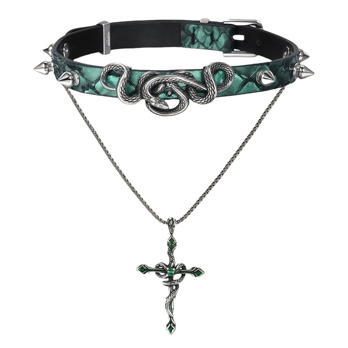 1STXULIE Hunting Collection Niche Snake Leather Gothic Choker Necklace T4496