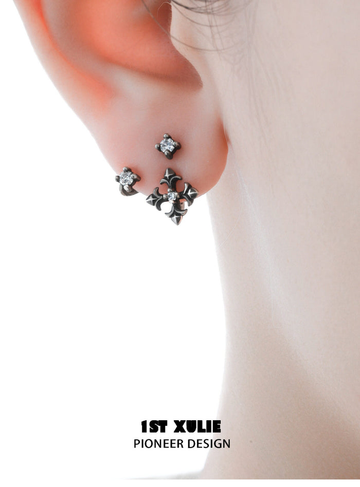 1STXULIE Superior Niche Iris Collection Retro Cross Stud Earrings T5889