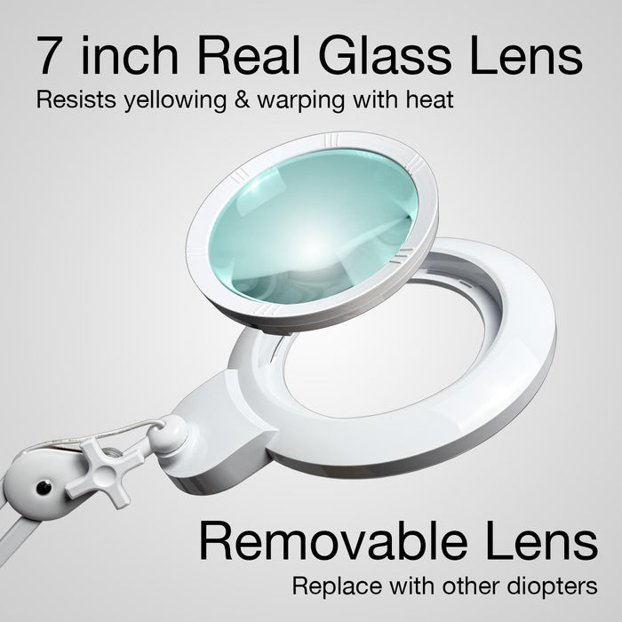 3 Diopter (1.75X) LED Magnifying Lamp with Clamp - 7-inch Glass Lens (Removable)
