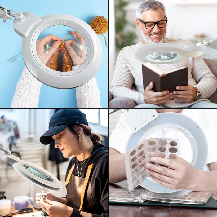 3 Diopter (1.75X) LED Magnifying Lamp with Clamp - 7-inch Glass Lens (Removable)