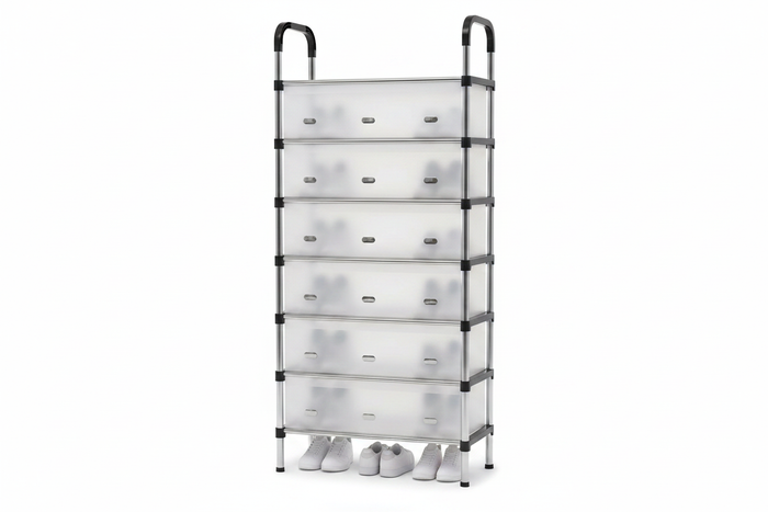 7-Layer Transparent Shoe Rack - white background