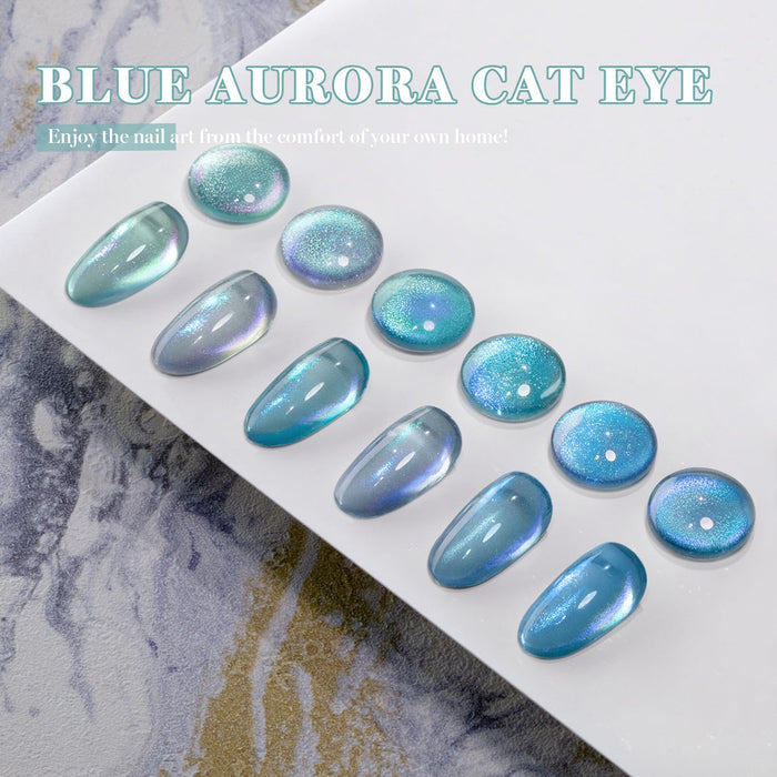 Arctic aurora cat eye gel nail polish swatches 6 colors blue green teal color shift glitter