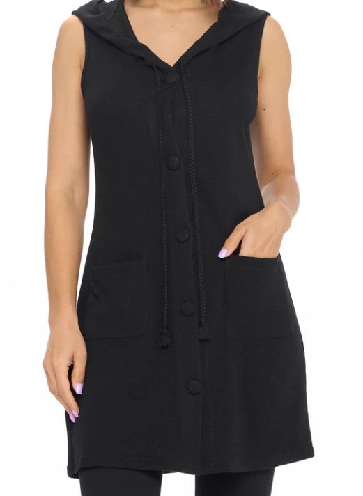 Aryeh Hooded Black Knit Vest/Dress