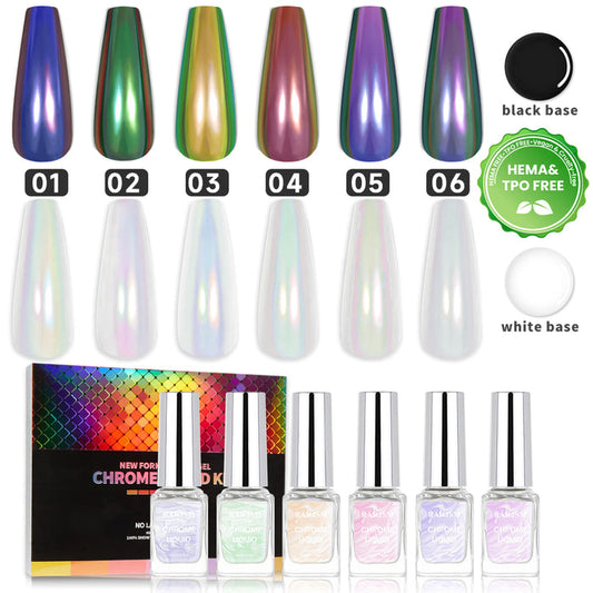 Aurora Magic Liquid Chrome Powder 6 Colors Mirror Holographic Rainbow Kit