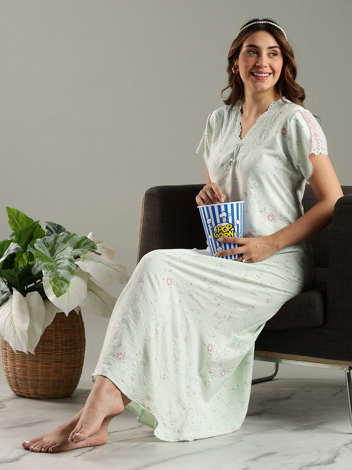 Mint Green Branded Night Dress Cotton for Ladies