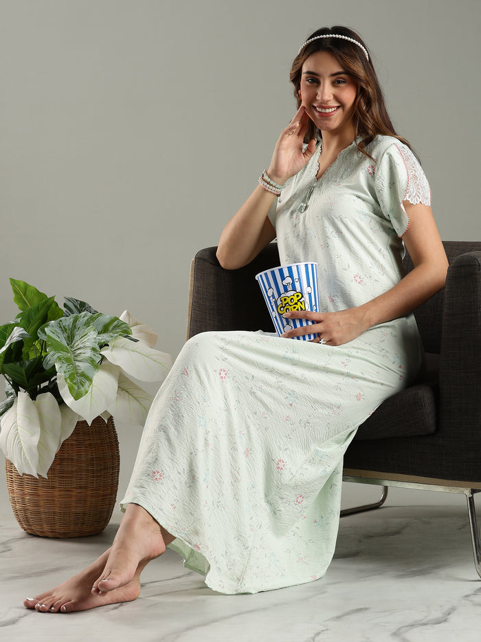 Mint Green Branded Night Dress Cotton for Ladies