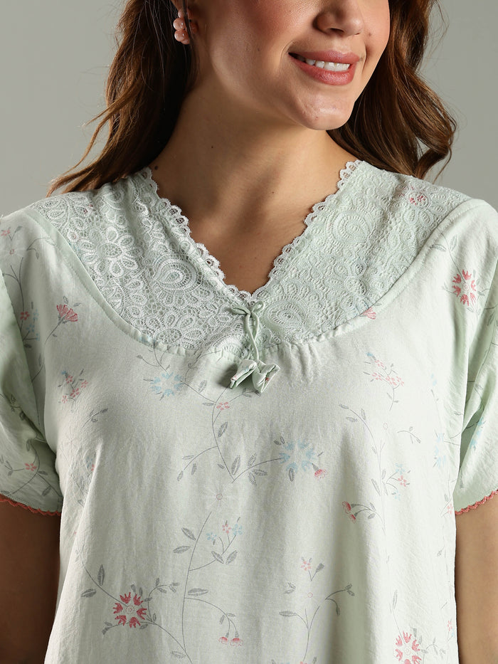 Mint Green Branded Night Dress Cotton for Ladies