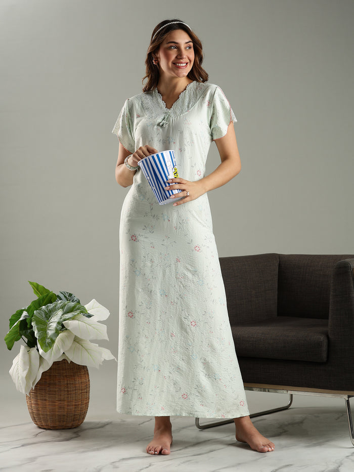 Mint Green Branded Night Dress Cotton for Ladies