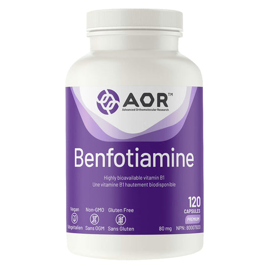 Bottle of AOR Benfotiamine 80mg 120 Capsules