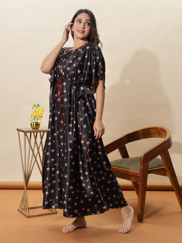 Elegant Chic Black Satin Kaftan Nghty For Women