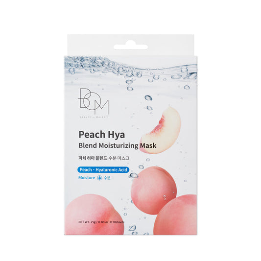 BOM Peach Hya Blend Moisturizing Mask - drėkinančios odą lakštinės veido kaukės, 10 vnt